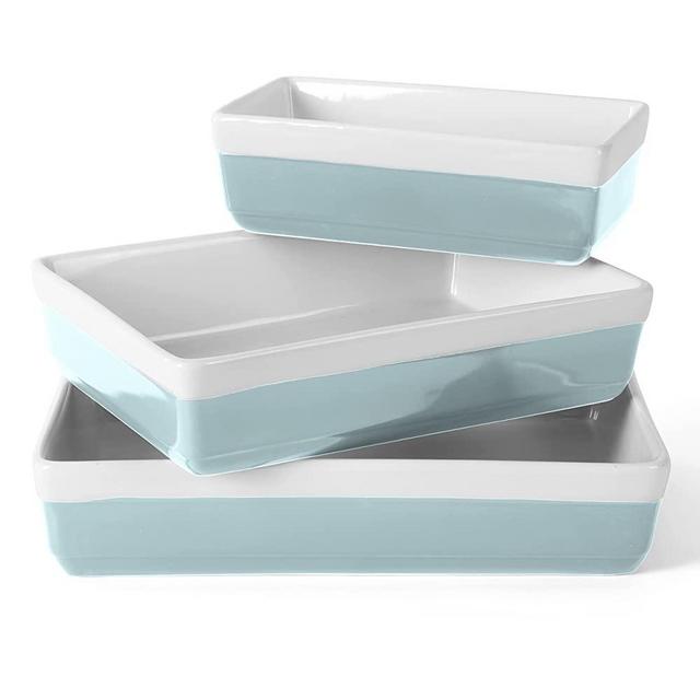 MARTHA STEWART 3 Piece Oven to Table Stoneware Bakeware Set - Dusty Blue