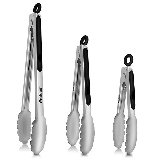 Tongs For Cooking - Heat Resistant 600 Degrees Stainless Steel Kitchen Tong ,Heavy Duty Metal Locking Tongs - Perfect for Food ,Salad and BBQ set of 3 (7",9" and 12" ) Dishwasher