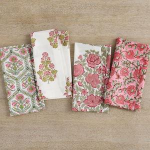 Lainey Block Print Cotton Napkins – Mixed Set of 4
