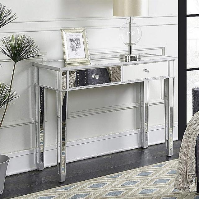 Mirrored Vanity Table, Home Office Writing Desk Occasional Sofa Side Table Console Table with 2 Drawers, Makeup Dressing Table Entry Table for Entryway Hallway Living Room Bedroom, Silver (2 Drawers)
