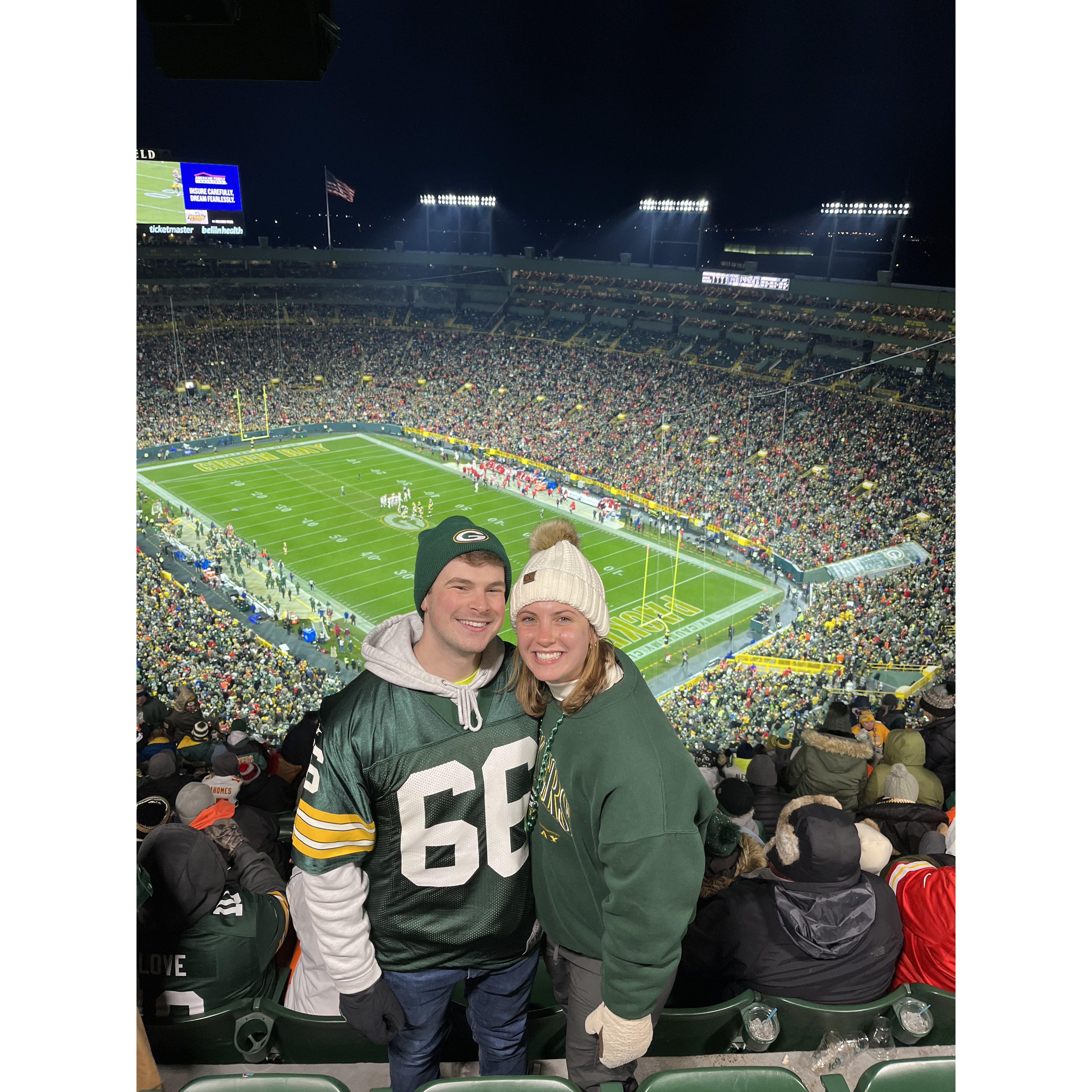 Lauren introduced Cullen to the thrill of Lambeau Field. It also helped that the Packers beat the Chiefs with Taylor Swift in attendance!