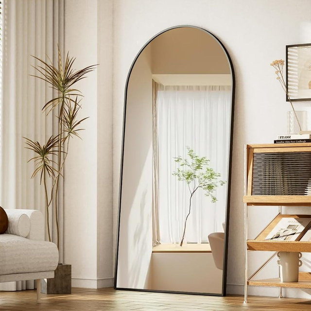 BEAUTYPEAK Arch Mirror Full Length, Floor Length Mirror, 77"x38" Wall Mirror Full Length, Oversized Floor Mirror, Aluminum Alloy Frame Full Body Mirror for Bedroom, Dressing Room, Black