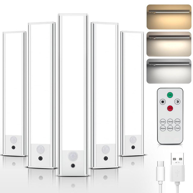 DEALGADGETS Under Cabinet Lights Motion Sensor Remote Control, 3 Color Temperatures LED Closet Light USB-C Rechargeable Under Counter Lights Dimmable Wireless Night Light for Kitchen Wardrobe Closets