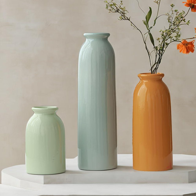 10.6 inches Tall Decorative Ceramic Vase Set, 3 Pieces, Nordic Modern Boho Style, White, for Home Decor (Colorful)