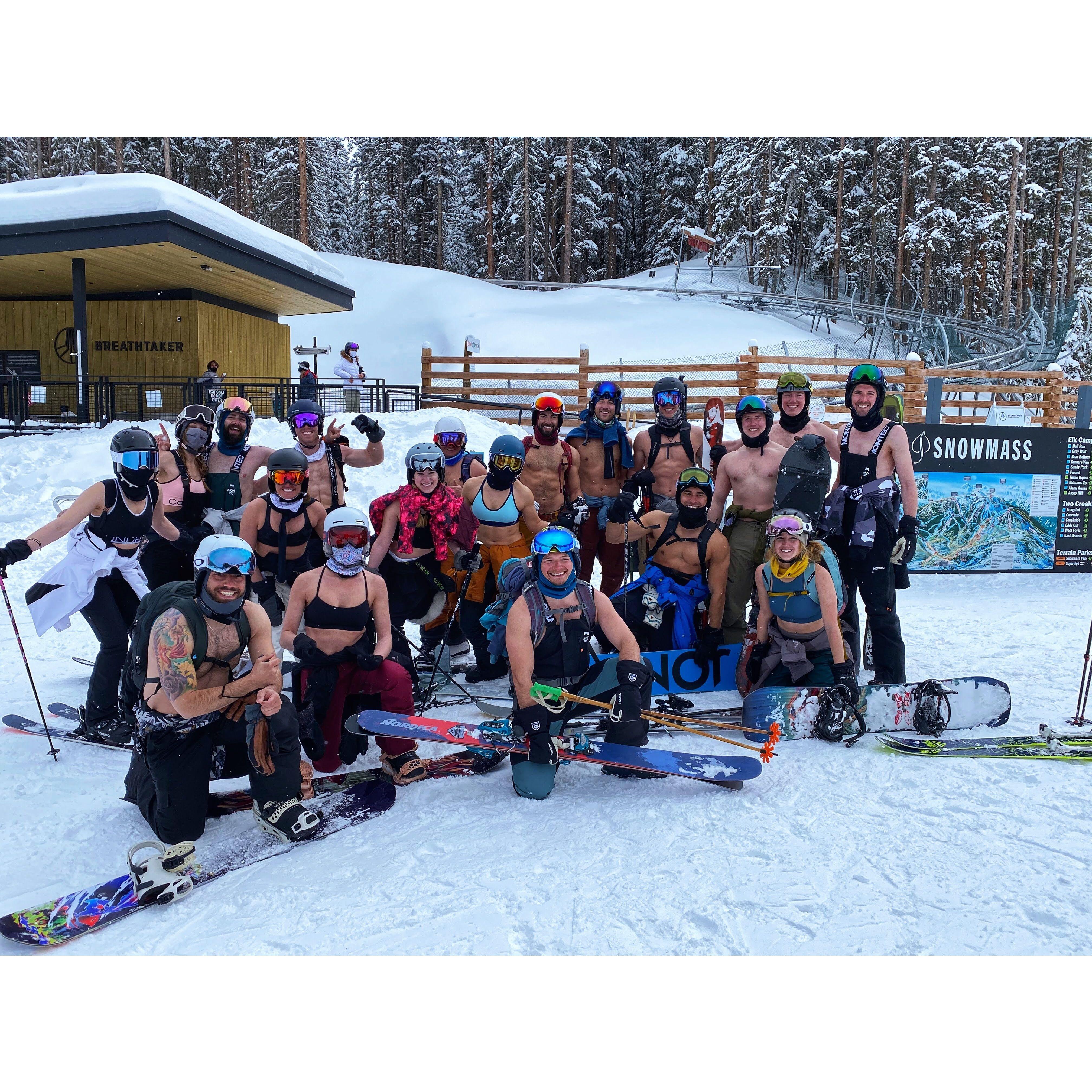 It was Bridget's first time joining Michael for his annual Shredfest ski trip and her first time experiencing the shirtless last run tradition. An amazing trip and hilarious run. - 3.30.21