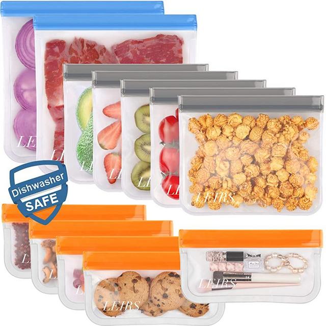 Dishwasher Safe Reusable Storage Bags,12 Pack BPA Free Reusable Freezer Bags (5 Reusable Sandwich Bags, 5 Reusable Snack Bags, 2 Reusable Gallon Bags), Leakproof Lunch Bag for Food Storage