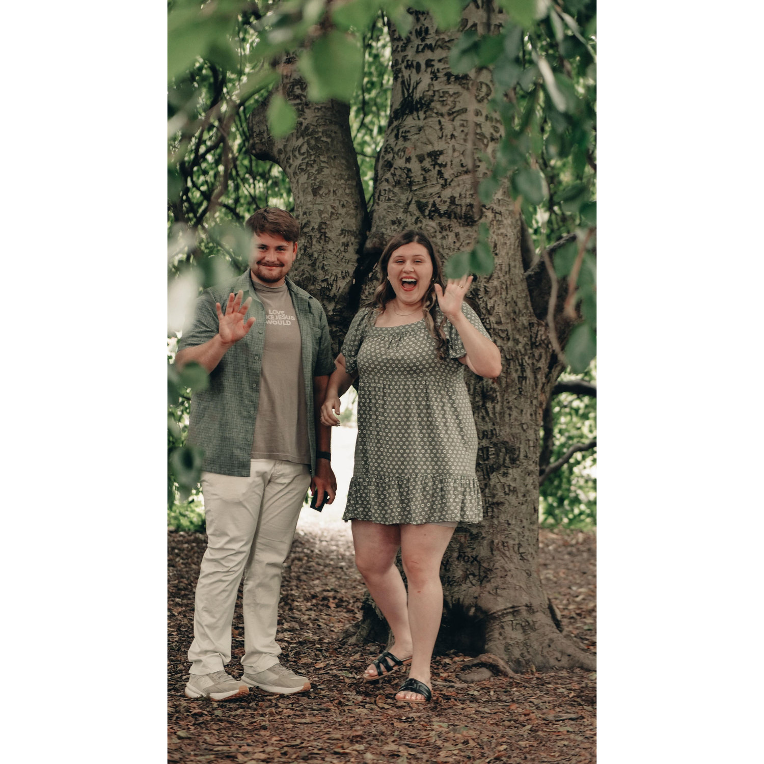 Waving to Carter, Kent's cousin and our super secret engagement photographer.
