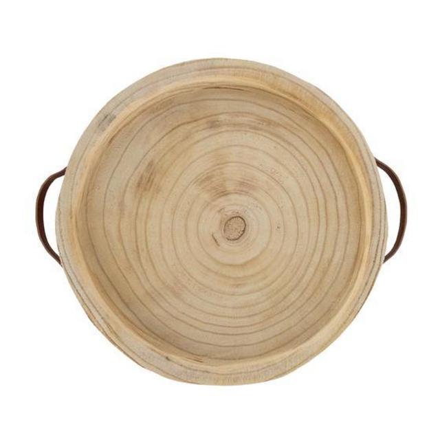 Carved Paulownia & Leather Tray