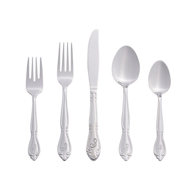RiverRidge 46pc Personalized Rose Pattern Silverware Set R