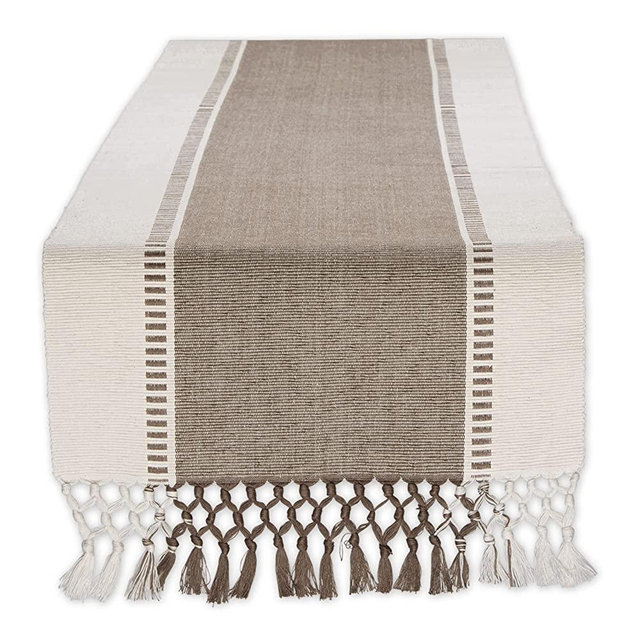 DII Dobby Stripe Woven Table Runner, 13x72, Brown