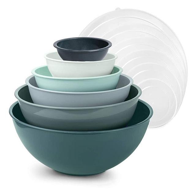 Cook with Color Mixing Bowls with Lids - 12 Piece Plastic Nesting Bowls Set includes 6 Prep Bowls and 6 Lids, Microwave Safe Mixing Bowl Set (Teal)