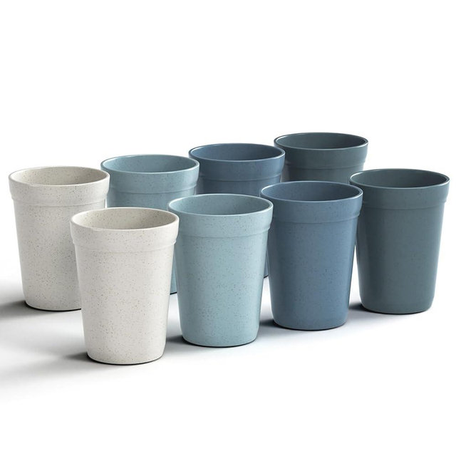 12 Oz Plastic Cups Reusable, Set of 8 Wheat Straw Drinking Cups, Microwave and Dishwasher Safe BPA Free Unbreakable Water Cups for Kitchen, Home, Office, and Outdoor Use