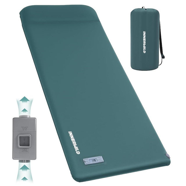 Sleeping Pad for Camping, 3.15" Thick Self Inflating Sleeping Camping Pad with Pillow&Electric Pump,Memory Foam Camping Mattress Pad, 4-Season Camp Sleeping Mat for Travel,Car,Tent,Home-Green