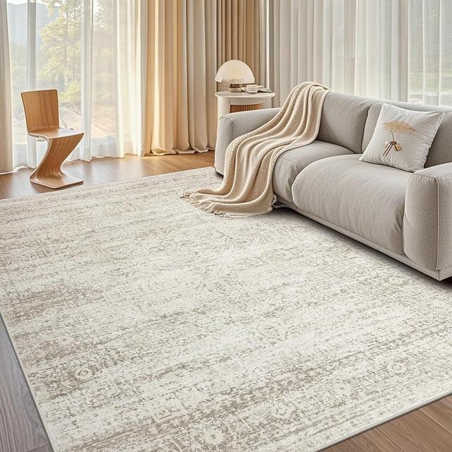 Srugn Washable Rugs 5x7 Area Rugs for Living Room,Rugs for Bedroom, Large Carpets,Ultra Soft Faux Wool Retro Dining Room Rug,Non Slip&Non-Shedding Low Pile Vintage Print Rug for Home Office Decor