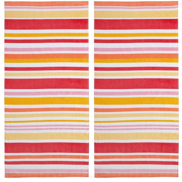 2pk Cabana Striped Fiber Reactive Printed Beach Towels Coral - Mudd