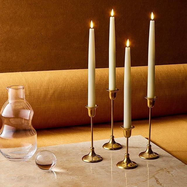 Flickering Flameless Taper Candles with Remote - 11 Inch LED Candlesticks, Realistic 3D Flame with Wick, Ivory Real Wax, Spring Home Decor, Automatic Timer, Batteries Included - Set of 4