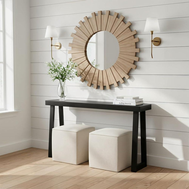 Plank+Beam Solid Wood Console Table, 56 Inch, Sofa Table, Narrow Entryway Table for Hallway, Behind The Couch, Living Room, Foyer, Easy Assembly, Black