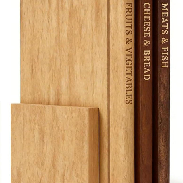 Book Cutting Board Set with Stand - Wooden Library Shaped Chopping Boards That Look Like Books, Labeled Meat, Fish, Cheese & Bread, Fruits & Vegetables, Decorative Kitchen Cutting Boards