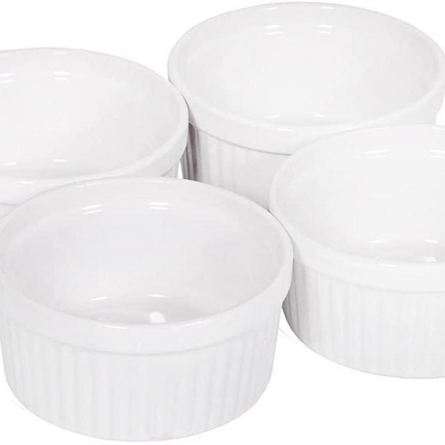 Palais Dinnerware Ramekins Collection Porcelain Soufle Dishes (4 Oz - Set of 4, White - Stripe Finish)