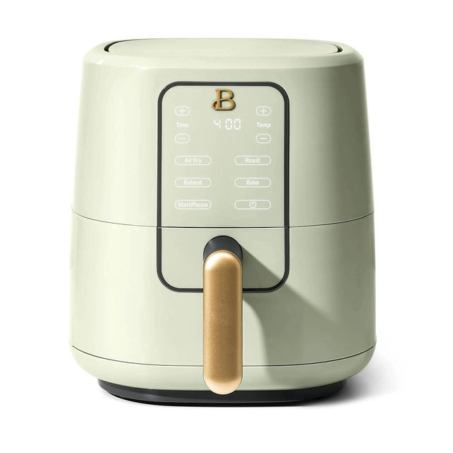 Beautiful 3 Qt Digital Air Fryer with TurboCrisp | 4-in-1 Air Fry Bake Roast Reheat | Touch-Activated Display | Non-Stick & Dishwasher-Safe | 1200 W Compact Countertop Cooker (Sage Green)