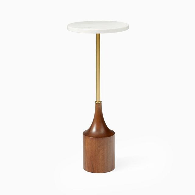 Hudson Collection Drink Table, Walnut, White Marble