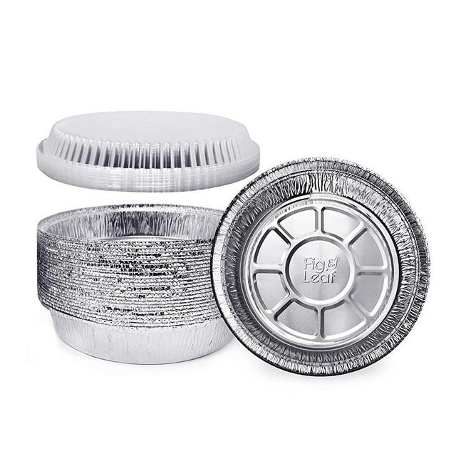 (60 Pack) Premium 7-Inch Round Foil Pans with Plastic Dome Lids l Heavy Duty l Disposable Aluminum Tin for Roasting, Baking, or Cooking