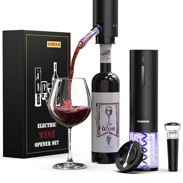 Rechargeable Electric Wine Gift Set - Aerator, Vacuum Stoppers, Foil Cutter and Bottle Opener for Home Bar and Outdoor Parties