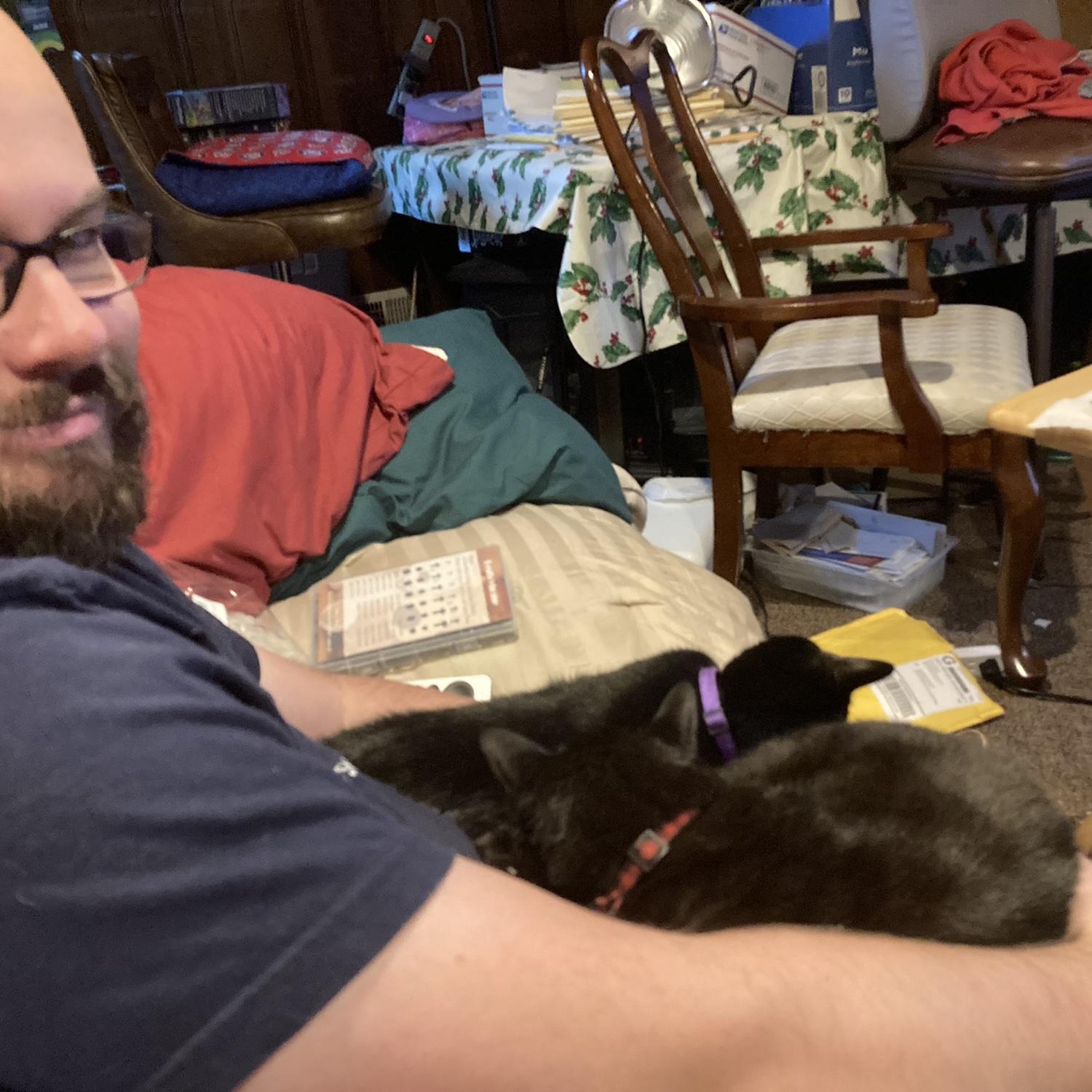 Paul buried in his future fur-step-kids