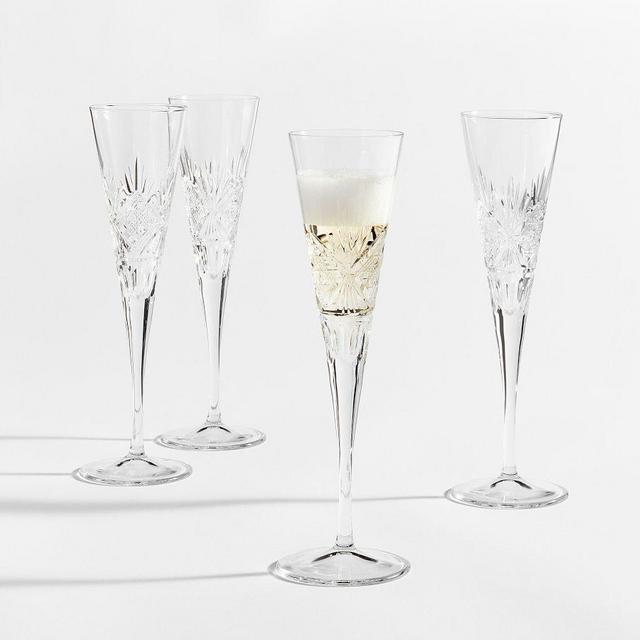 Antique Cut Champagne Flutes, Set of 4 - Clear