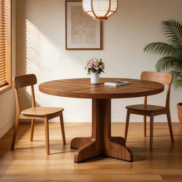 47" Round Dining Table for 4-6, Farmhouse Circle Kitchen Table with Sturdy Wooden Base, for Dining Room, Kitchen, Apartment, Living Room