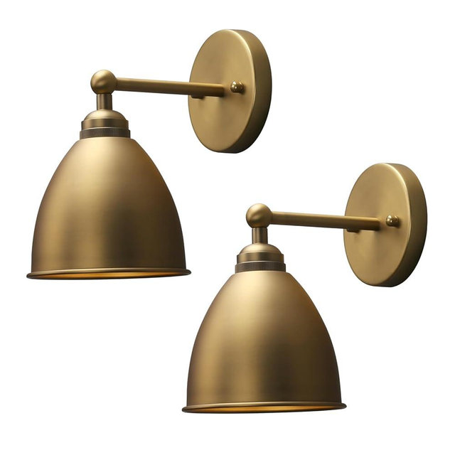 Phansthy Industrial Hardwire Wall Sconce Vintage Farmhouse Wall Light Fixture, Right-Angled Wall Lights with Rustic Metal Lampshade for Bedroom, Living Room, Reading, Kitchen (Antique, 2 Pack)
