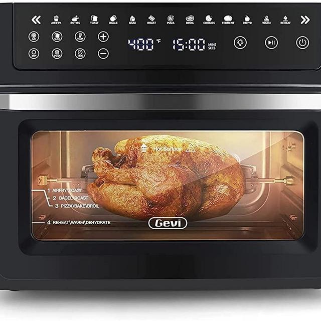 Gevi Air Fryer Toaster Oven, Convection Roaster with Rotisserie & Dehydrator, 13-in-1 Countertop Oven, LED Display, 6 Accessories with Recipe, UL Listed, 19 Quart, Black