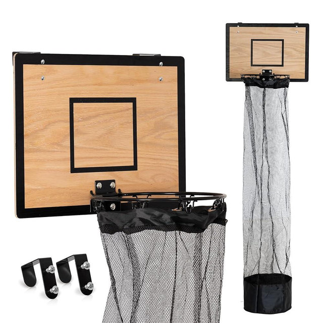Wooden Basketball Hamper - Hoop Laundry Basket Over the Door - Room Decor