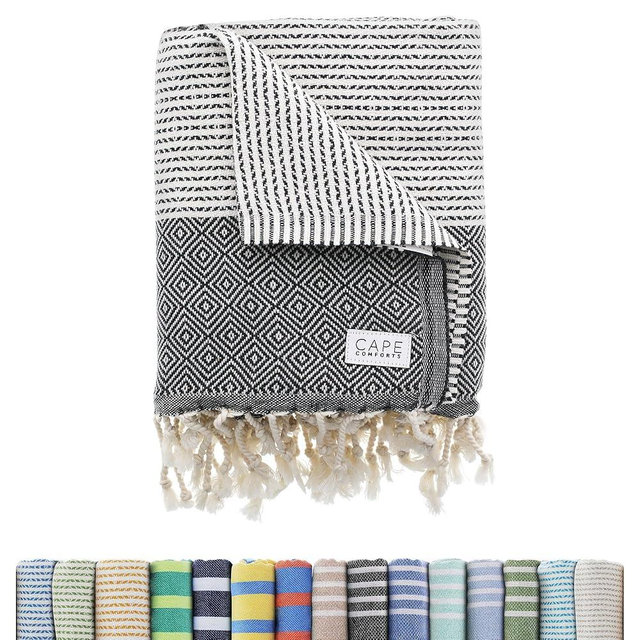 Cape Comforts Oversized Turkish Beach Towel, Diamond Dobby Charcoal - 37'' x 67'' - Super Soft & Lightweight | Quick Dry Sand Free Travel Towels for Beach or Bath | Gifts