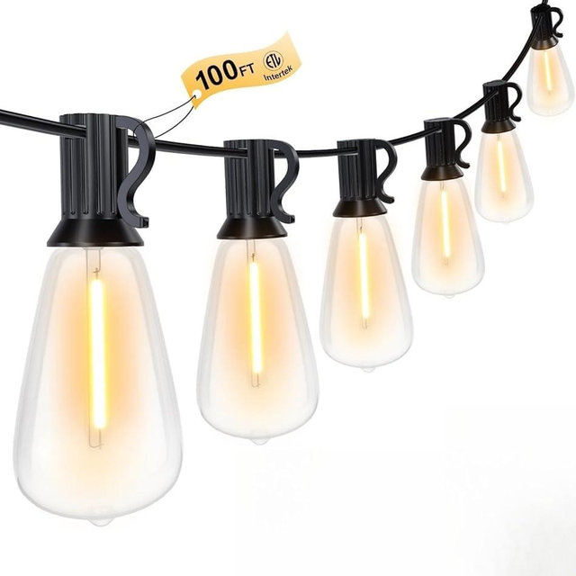 LaPitio 100FT Outdoor String Lights, Waterproof Patio Lights with Shatterproof ST38 Vintage Edison Bulbs, Connectable Outside Hanging Lights for Backyard, Porch, Deck, Balcony, Garden, 2700K Dimmable