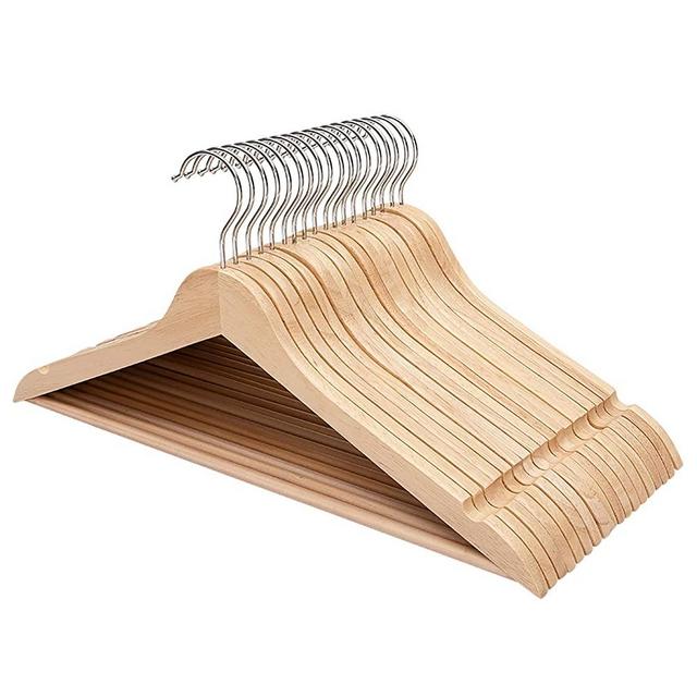 FairyHaus Wood Coat Hangers 30 Pack, Smooth Finish Wooden Suit Hangers with 360° Swivel Hook and Notches, Lightweight Natural Wood Clothes Hangers with Pants Bar