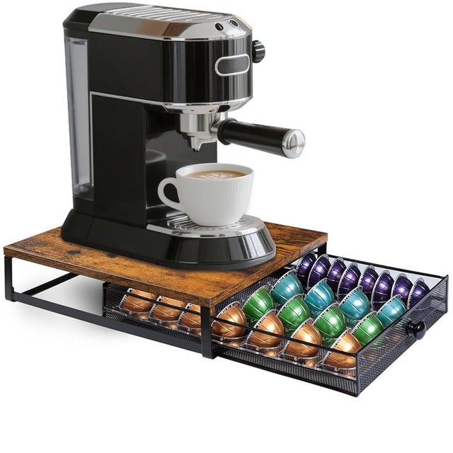 Sedegn Coffee Pod Holder Drawer Organizer Vertuo Capsules Storage Organizer with Sliding Drawer Compatible For Nespresso Vertuo Pods, Holds up to 54 Small or 28 Big Vertuo Pods Rustic Brown