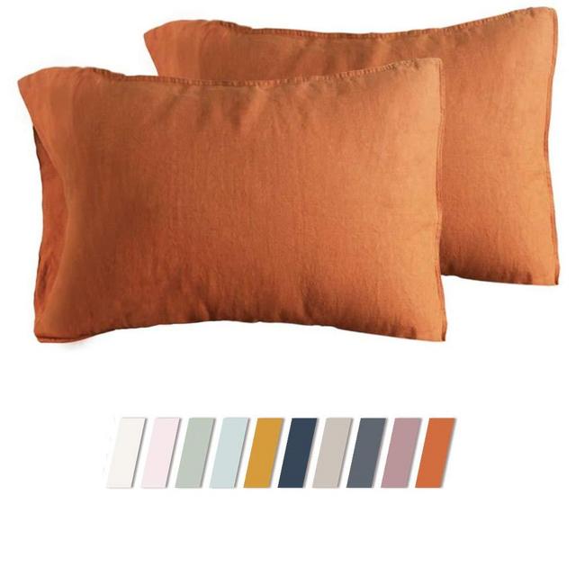 S VICTORY SYMBOL Pure Linen Pillowcases 1 Pair 100% French Natural Linen Soft Durable Basic Pillowsham Orange,Queen 20" x 30" (51 x 76 cm)