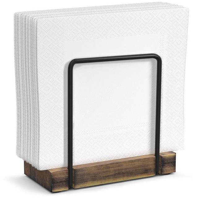 Napkin Holder for Table, Wood Iron Standing Napkin Dispenser for Dining Table Farmhouse Cocktail Picnic Rustic Wooden Holders All Kitchen Dining Room Decor Black & Farmhouse Brown