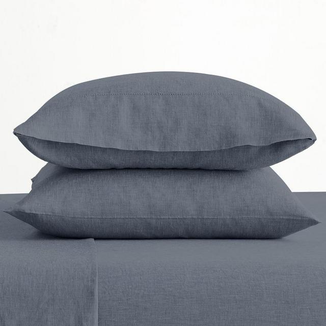 Steel Blue Belgian Flax Linen Extra Pillowcases, Standard Set of 2