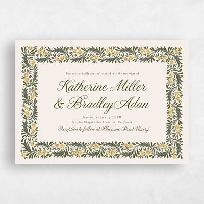 Yellow Bordered Wedding Invitation - Cassie Landscape