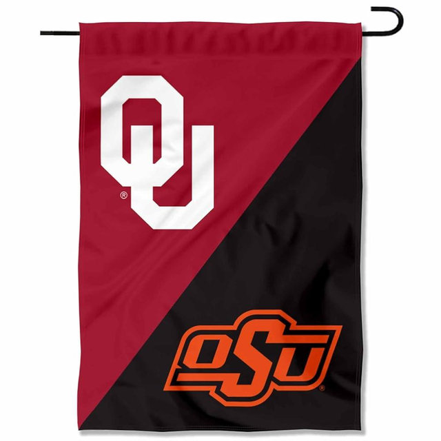 Oklahoma Sooners vs Oklahoma State Cowboys House Divided Garden Flag Banner