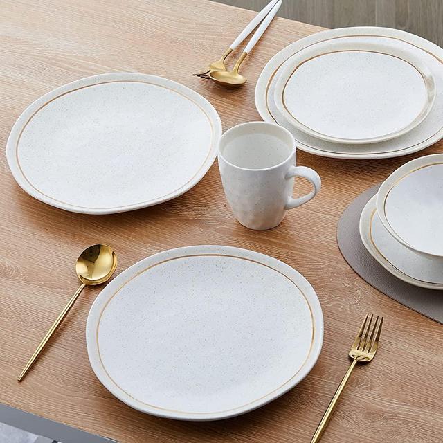 Stone Lain Clara Porcelain 32-Piece Round Dinnerware Set, White
