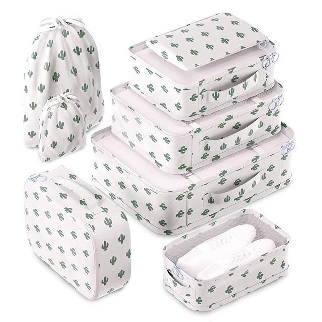 Packing Cubes Set of 8pcs for Suitcases Luggage Organizer Weekender Travel Essentials Classic & Elegant Design Gift Choice (Cactus)