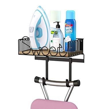 SRIWATANA Ironing Board Hanger Wall Mount, Iron & Ironing Board Holder with Wooden Base