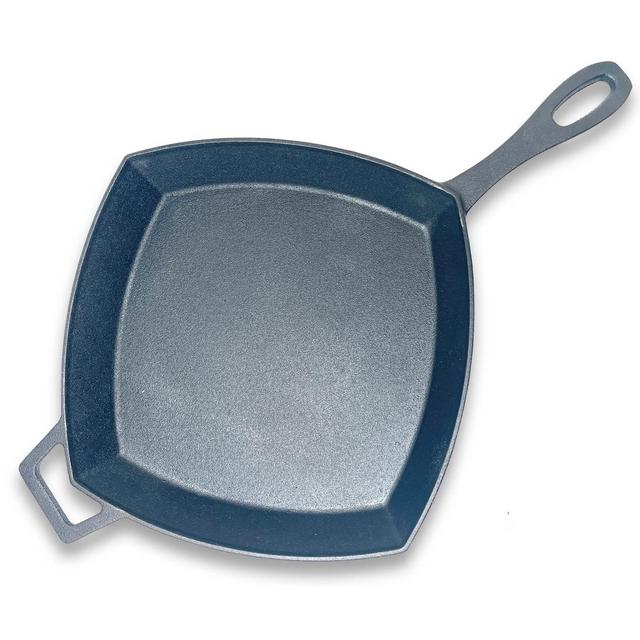 Bayou Classic 12 Inch Square Cast Iron Skillet Cookware Pan with Helper Handle and Pour Spouts for Home Kitchen Cooking, Black