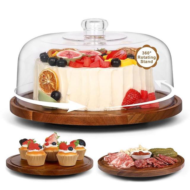 Bellsal Cake Stand with Dome Lid, Acacia Wood Cake Plate with Cover, Wooden Cake Display Stand with Acrylic Dome, Cake Decorating for Baking Gifts, Birthday Kitchen Party, Weddings