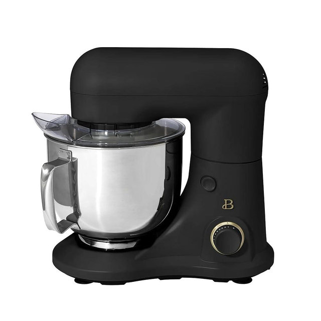 Beautiful 5.3 Qt Stand Mixer with Tilt-Head, Lightweight & Powerful, 12 Speed Settings, 300W Motor, Includes Beater, Whisk, Dough Hook & Splash Shield by Drew Barrymore (Black Sesame)
