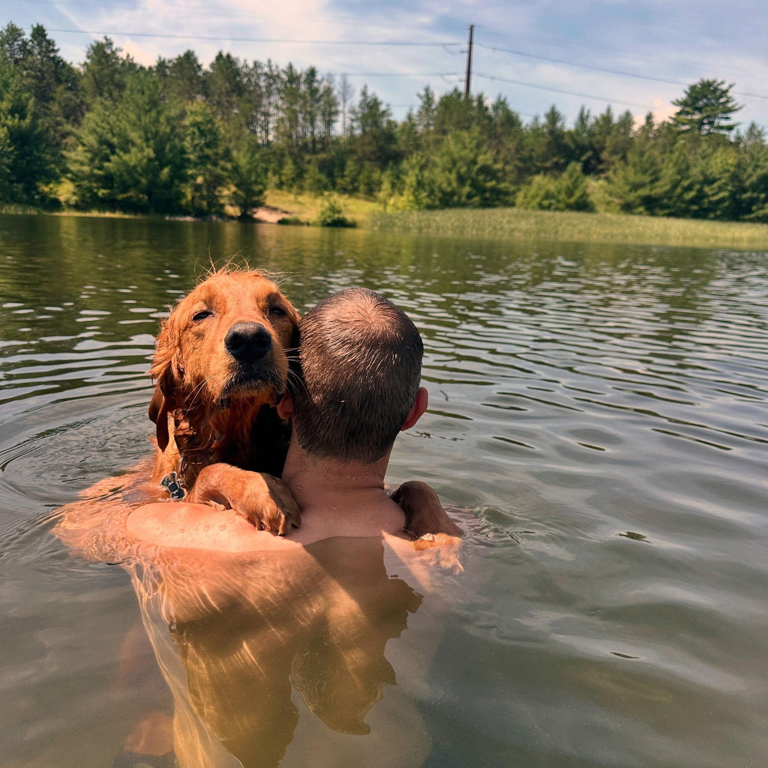 David's happy place: in the water and hanging with Buddy