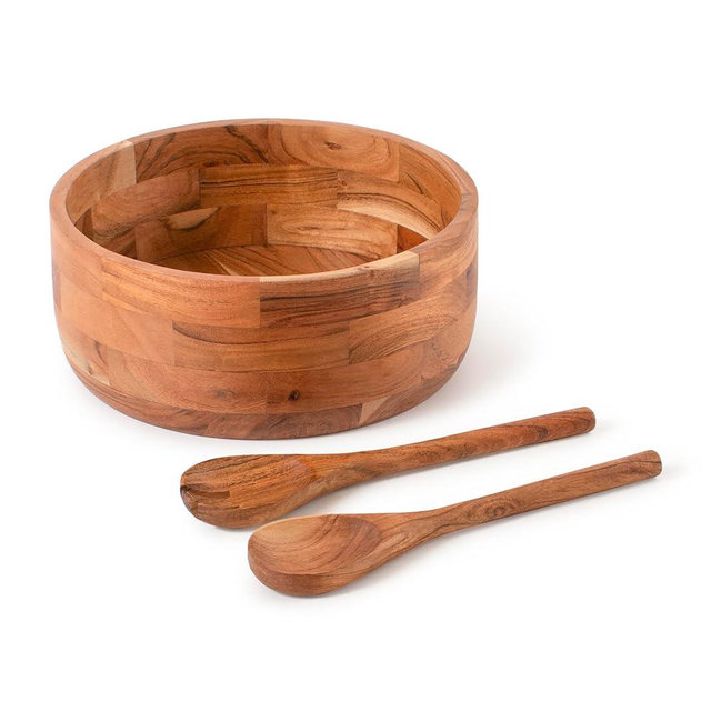 Luxe Designs 12" Wooden Salad Bowl Set with Serving Utensils Eco-Friendly, Multipurpose Mixing & Serving Bowl for Salads, Pasta, Fruits & More – Durable & Stylish Kitchen Essential